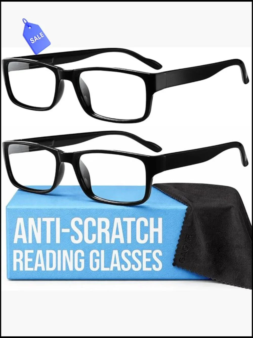 2-Pack Blue Light Reading Glasses Rectangle Spring Hinges
